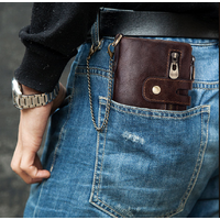 Black Genuine Leather Tri-Fold Wallet - Fashionable Multi-Card Men's and Women's Wallet thumbnail