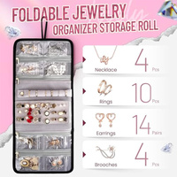 Pink 4-in-1 Travel Cosmetic Organizer Bag with Detachable Polyester Storage Boxes and Jewelry Roll, Multiple Compartments, Portable Makeup Bag thumbnail