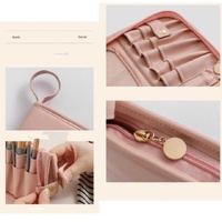 Pink Portable Shell Makeup Brush Storage Bag - Multi-Functional PU Cosmetic Organizer with Button Closure, Convertible to Stand Design(Make-up brushes thumbnail