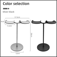 Silver Dual Headphone Stand - Creative Double Hook Aluminum Alloy Display Holder thumbnail