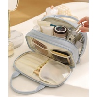 Off White Premium PU Leather Portable Makeup Bag - Large Capacity Waterproof Travel Cosmetic Organizer(Cosmetics are shooting props, not included) thumbnail