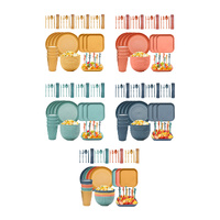 Four-person Set Multicolor Eco-Friendly Wheat Straw Dinnerware Set,  Plate, Bowl, Cup & Utensil Set - Lightweight, Reusable, and Durable for Home, Sch thumbnail