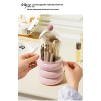 Pink 360° Rotating Makeup Brush Holder with Clear Dome – Stylish Organizer for Vanity, Desk, and Bathroom thumbnail