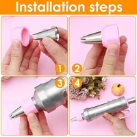 Pink Cream Piping Gun for Cookie Decorating - 6 Nozzle DIY Set for Baking and Cake Decoration thumbnail