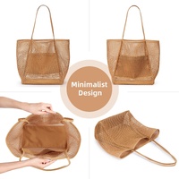 Black Breathable Mesh Beach Tote Bag - Large Capacity Sand-Free Bag with Zipper Pocket & Multi-Purpose Storage thumbnail