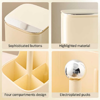Cream Yellow Automatic Lifting Makeup Brush Holder with 4 Compartments, Large Capacity Cosmetic Brush Organizer(Makeup brushes are shooting props and  thumbnail