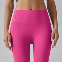 Rose Red Size L High-Waist Seamless Yoga Pants for Women - Fitness Leggings with Pockets, Quick-Dry, Butt-Lifting, Stretchable Workout Tights thumbnail