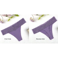 Size M Lace-Trimmed Thong Underwear - 4-Pack in Whipster White,Sandstorm,Ecru Olive and Violet thumbnail
