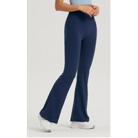 Blue High-Waisted Lycra Yoga Bell-Bottom Pants for Women - Tummy Control & Butt Lifting thumbnail