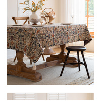 Floral Vintage Bird Tassel Tablecloth | Vintage Cotton and Linen Jacquard Tablecloth, 90x90cm thumbnail