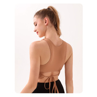 Sunset Orange Summer Elastic Running Sports Vest with Padded Bra, Sleeveless Yoga Tank Top - S Size thumbnail