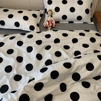 Black Polka Dot Premium Three-Piece Bedding Set - Comfortable Polyester with Adjustable Corner Straps (Quilt Cover 173*230CM + Pillowcase 51*76CM*2) thumbnail