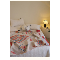 Orange Bohemian Geometric Tassel Throw Blanket – Soft Cotton Blend for Bedroom, Living Room, and Sofa 110x130cm thumbnail