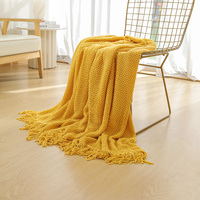Beige Premium Woven Knitted Throw Blanket with Tassels | Soft, Cozy Sofa & Bed Blanket, Perfect for Office or Afternoon Naps 127x172cm thumbnail