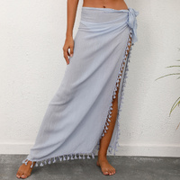 Light blue Lightweight Tassel Sarong - Sexy Beach Skirt Cover-Up 104x86cm thumbnail
