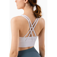 Size L Coffee Cross-Back Yoga Sports Bra for Women - High Support & Shockproof Fitness Bra thumbnail