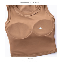 Size 6 Brown Fixed Cup Sports Bra with Cross-Back Design - Seamless Yoga Bra for Women thumbnail