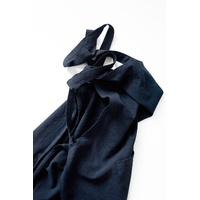 Blue Cotton Linen H-Back Apron - Solid Color Kitchen Cooking Apron with Pocket thumbnail