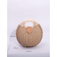 Off White Boho Circle Straw Bag - Stylish Woven Tote with Round Handles thumbnail