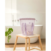 Navy Blue Lightweight Mesh Drawstring Beach Bag - Portable Travel Organizer for Toiletries and Essentials thumbnail