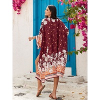 Orange Women's Lightweight Beach Cardigan-Floral Print Kimono thumbnail