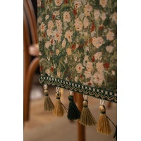 Floral Table Runner with Tassels - Jacquard Green Farmhouse Style (33x275cm) thumbnail