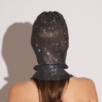 Black colored diamonds Glitter Rhinestone Face Balaclava - Trendy Music Festival Head Cover, 37cm thumbnail