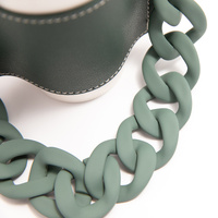 2 Pcs Dark Green Detachable Chain Coffee Cup Sleeve - PU Leather Insulated Cup Holder with Handle, 16cm Top, 70g(Cup not included, only cup sleeve and thumbnail