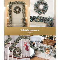 Jingle Jollys 2.7m Christmas Garland with Wreath Set LED Lights Snowy Xmas Decor thumbnail
