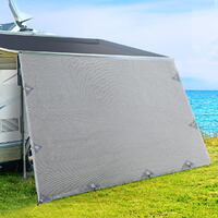 Caravan Privacy Screen Roll Out Awning 4.9x1.95M End Wall Side Sun Shade Grey thumbnail