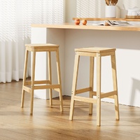 Artiss 2x Bar Stools Rubber Wood Stool Counter Chair Rattan Barstools Kitchen thumbnail