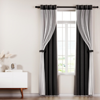 Artiss 2X 132x274cm Blockout Sheer Curtains Black thumbnail