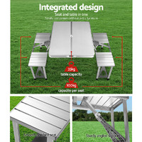 Weisshorn Folding Camping Table Outdoor Picnic BBQ With 2 Bench Chairs Set thumbnail