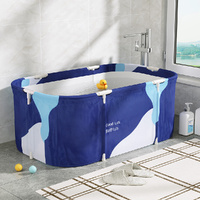 Weisshorn Foldable Bathtub PVC Spa Bucket Inflatable Cushion 114x62cm Navy Blue thumbnail