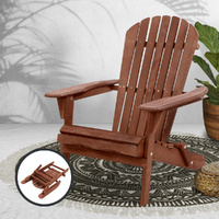 Gardeon Adirondack Outdoor Chairs Wooden Foldable Beach Chair Patio Furniture Brown thumbnail
