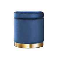 Artiss Ottoman Storage Foot Stool Round Velvet Navy thumbnail