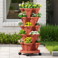 Green Fingers Raised Garden Bed 5 Tier Vertical Garden Brick Red Strawberry Stackable Planters Herbs Petunias thumbnail