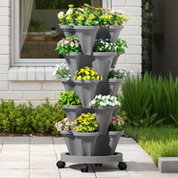 Green Fingers Raised Garden Bed 5 Tier Vertical Garden Grey Strawberry Stackable Planters Herbs Petunias thumbnail