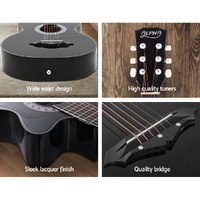 Alpha 38 Inch Acoustic Guitar Wooden Body Steel String Full Size w/ Stand Black thumbnail
