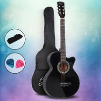Alpha 38 Inch Acoustic Guitar Wooden Body Steel String Full Size Cutaway Black thumbnail