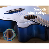 Alpha 38 Inch Acoustic Guitar Wooden Body Steel String Full Size w/ Stand Blue thumbnail