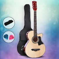 Alpha 38 Inch Acoustic Guitar Wooden Body Steel String Full Size Cutaway Wood thumbnail