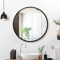 Embellir Wall Mirror Makeup 60cm Home Decor Framed Mirrors Bathroom Round Black thumbnail