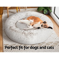 i.Pet Pet Bed Dog Cat 90cm Large Calming Soft Plush White Brown thumbnail