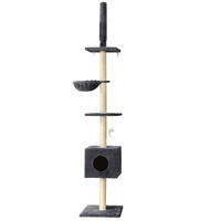 i.Pet Cat Tree 260cm Tower Scratching Post Scratcher Floor to Ceiling Cats Bed Dark Grey thumbnail