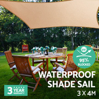 Instahut Waterproof Shade Sail 3x4m Rectangle Sand 95% Shade Cloth thumbnail