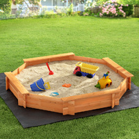 Keezi Kids Sandpit Wooden Round Sand Pit with Cover Bench Seat Beach Toys 182cm thumbnail