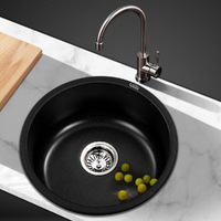 Cefito Stone Kitchen Sink Round 430MM Granite Under/Topmount Basin Bowl Laundry Black thumbnail