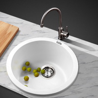 Cefito Stone Kitchen Sink Round 430MM Granite Under/Topmount Basin Bowl Laundry White thumbnail