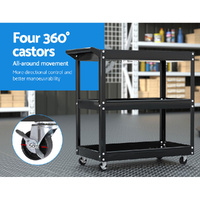 Giantz 3-Tier Tool Cart Trolley Workshop Garage Storage Organizer Black thumbnail